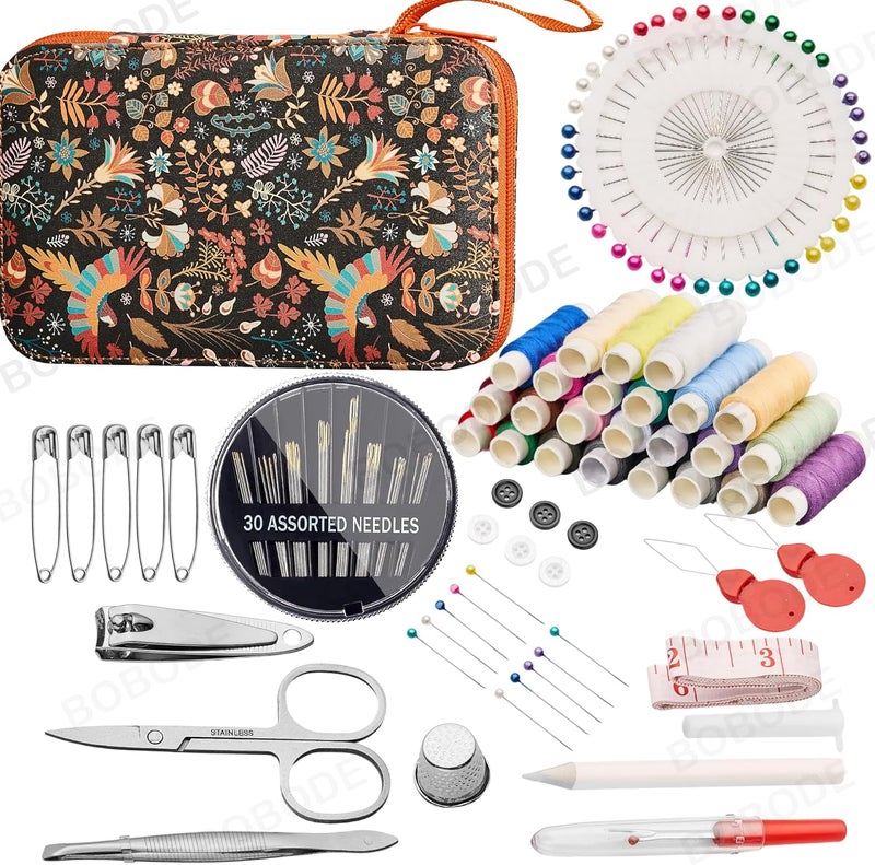 Bobode 130 PCS Printing Sewing Kit with Sewing Supplies Accessory,Boho Pattern Sewing Set with Zipper Sewing Case, Professional PU Sewing Kit for Adults, Travel,Emergency, Home - Image 2
